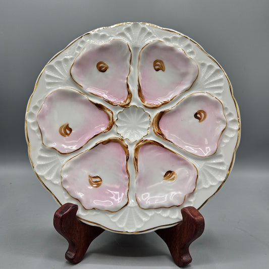 Vintage Hand Painted Porcelain Oyster Plate - Pink (3 Available)