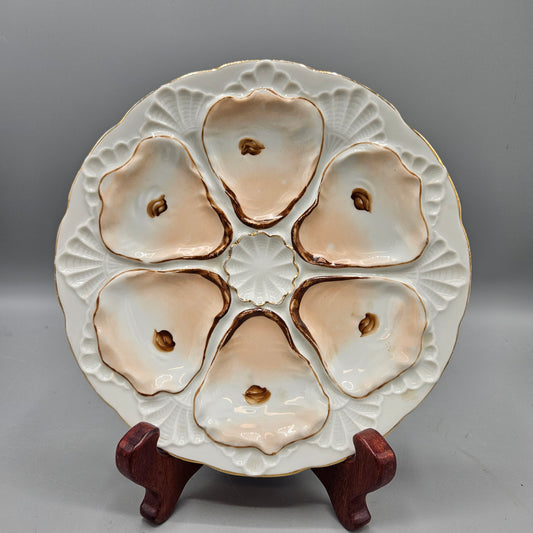 Vintage Hand Painted Porcelain Oyster Plate - Natural Colors (4 Available)