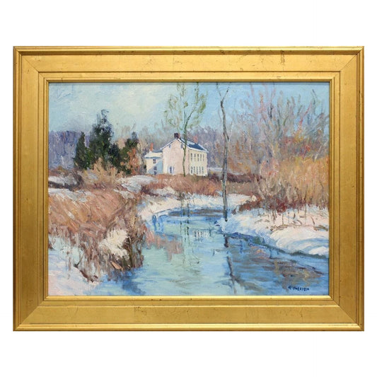 Ray Overpeck Original Bucks County Painting "Solitude" Snowy Landscape with House