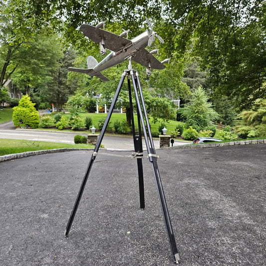 Restoration Hardware Style Chrome Airplane on Tripod Stand