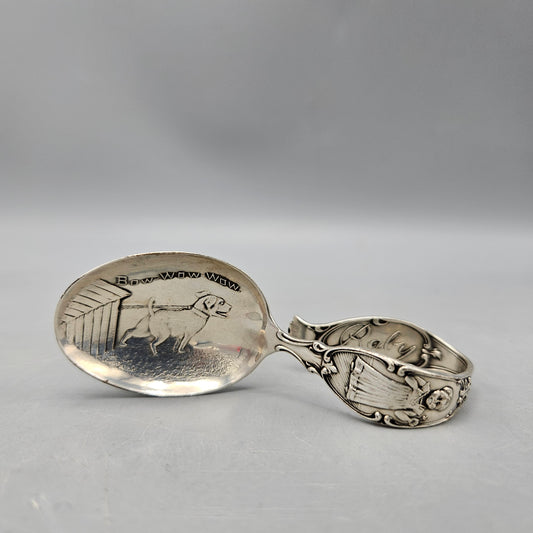 Victorian Paye & Baker Sterling Silver Baby Spoon with Dog