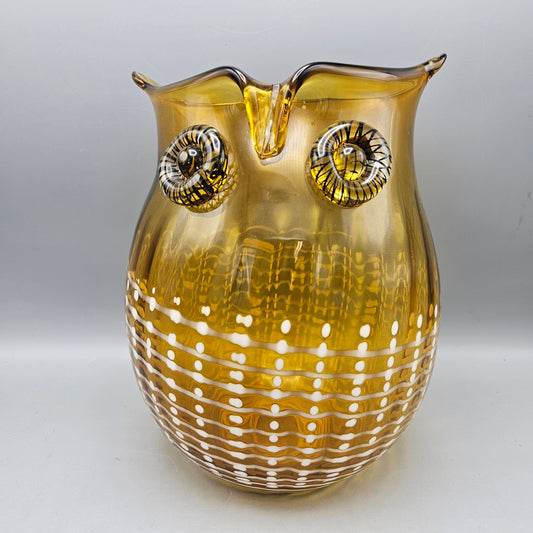 Vintage Hand Blown Glass Owl Sculpture / Pitcher