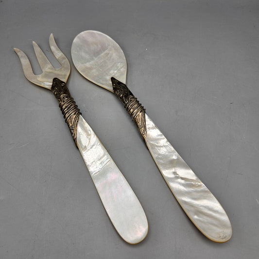 Vintage Sterling Silver and Mother of Pear Abalone Serving Utensils