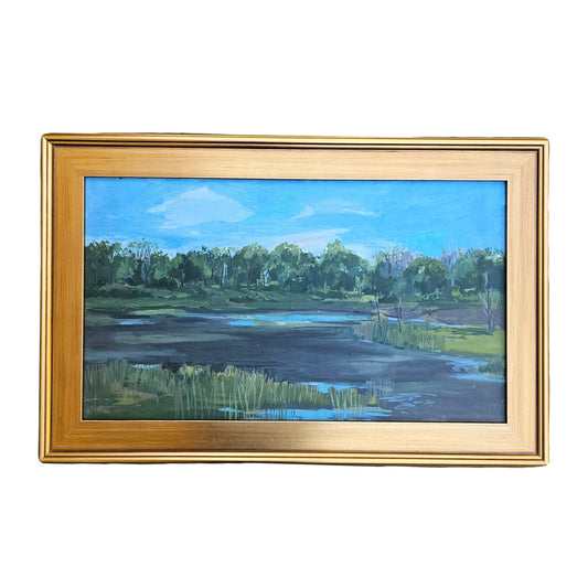Landscape Painting of Marsh & Trees Oil on Canvas