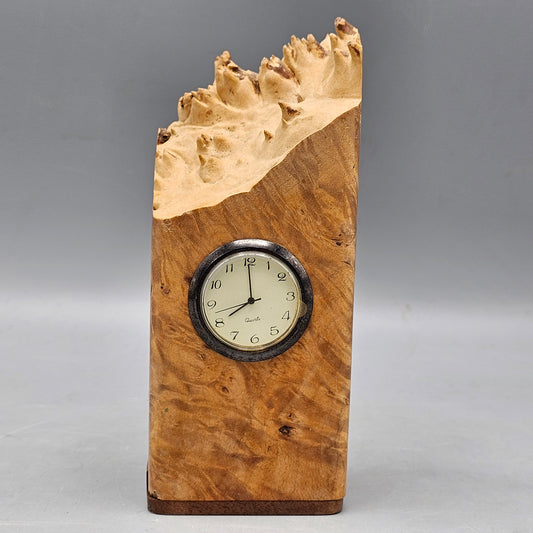 Michael Elkan Burl Wood Signed Desk Clock