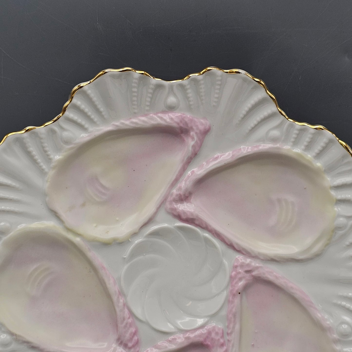 Vintage Pink & White Oyster Plate with Gold Rim ~ 4 Available