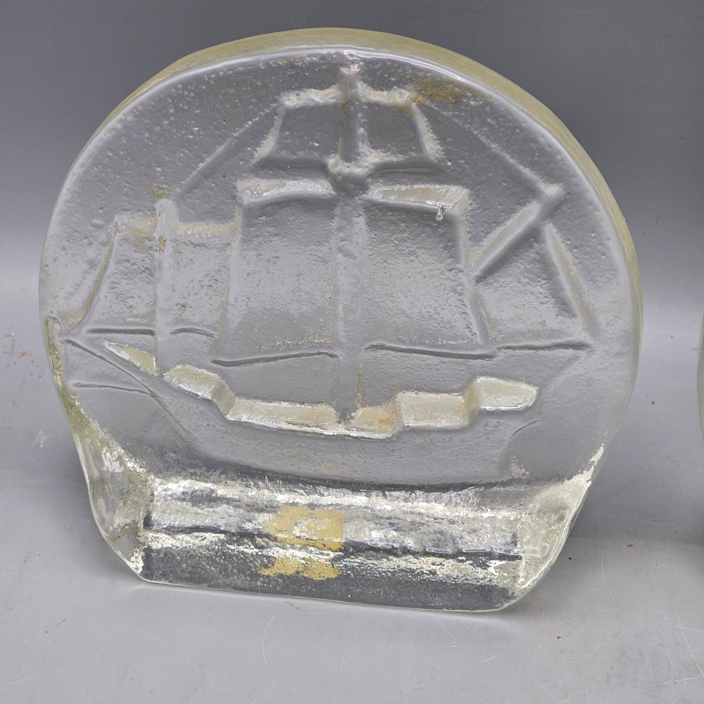 Vintage Blenko MCM Glass Sailing Ship Bookends