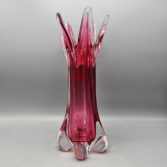 Vintage Cranberry Tulip Glass Vase Czechoslovakia Bohemia