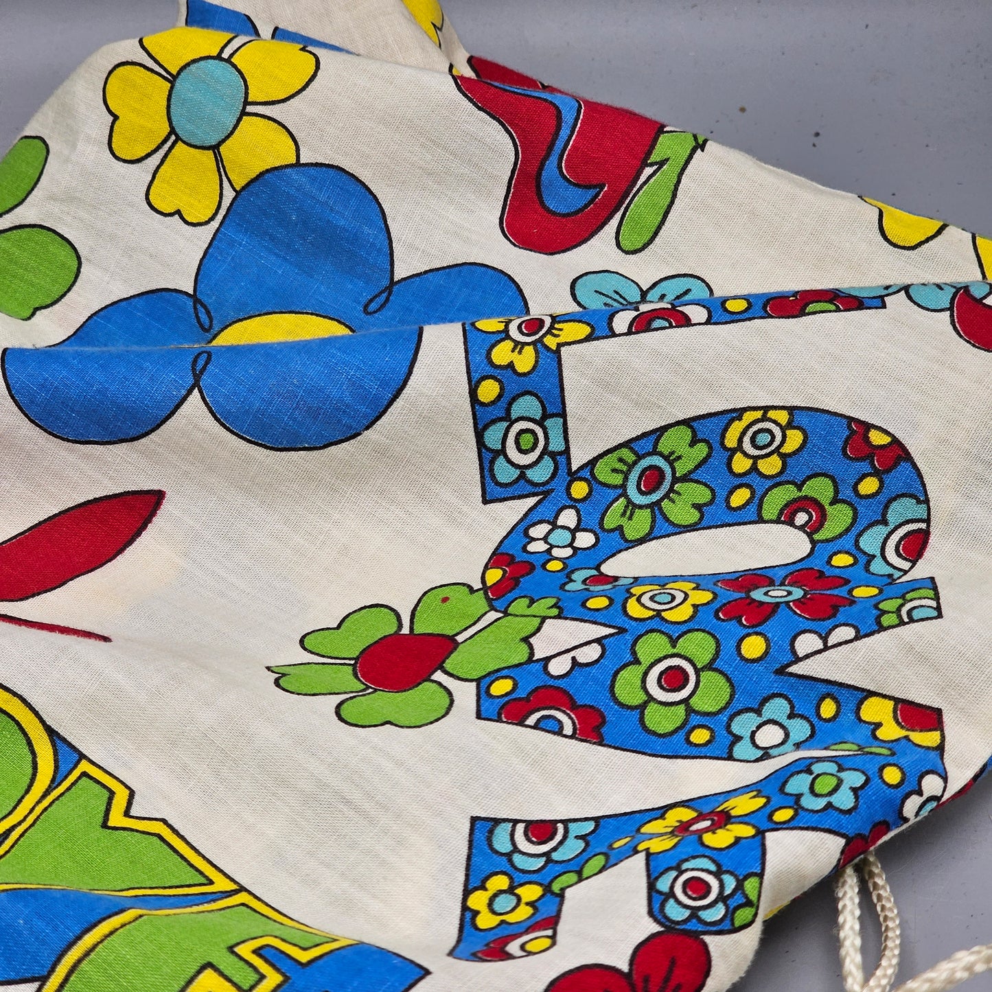 1960's Mod Cotton Blend Fabric - Love & Flower Power Drawstring Bag