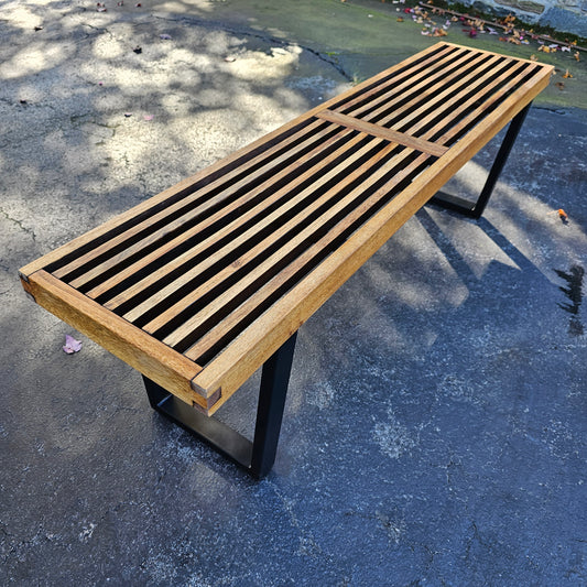 George Nelson Style Slat Bench with Metal Legs