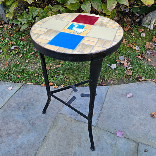 Vintage Iron Based Tile Top Table with Duck Tile