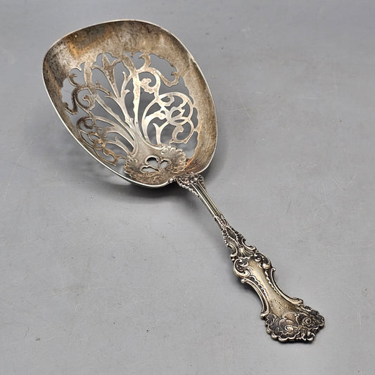 Antique Pierced Sterling Silver Serving Spoon ~ Monogrammed