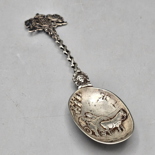 Antique Dutch Sterling Silver Amsterdam City Crest Spoon with Farm Scene