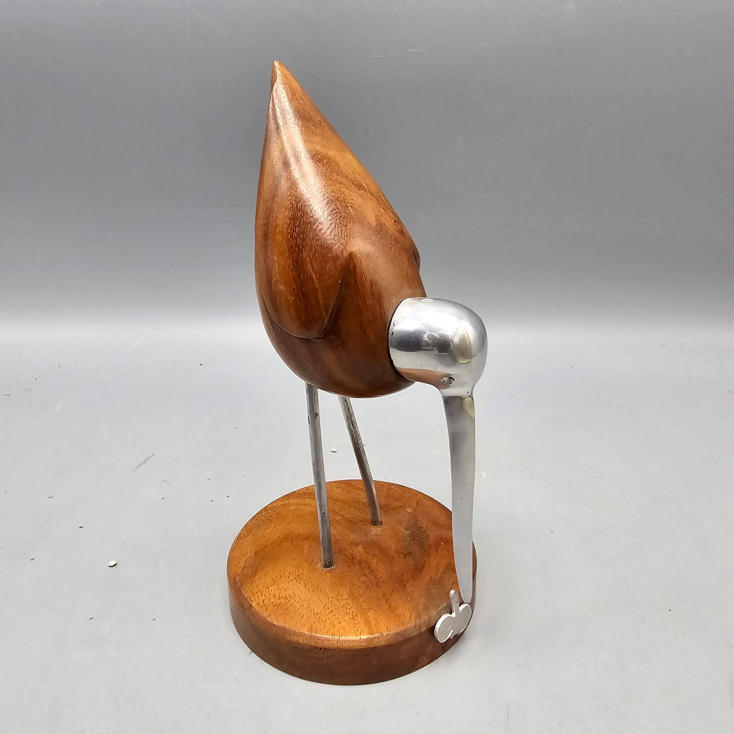 Vintage Shorebird Wood Figurine with Silver Accents
