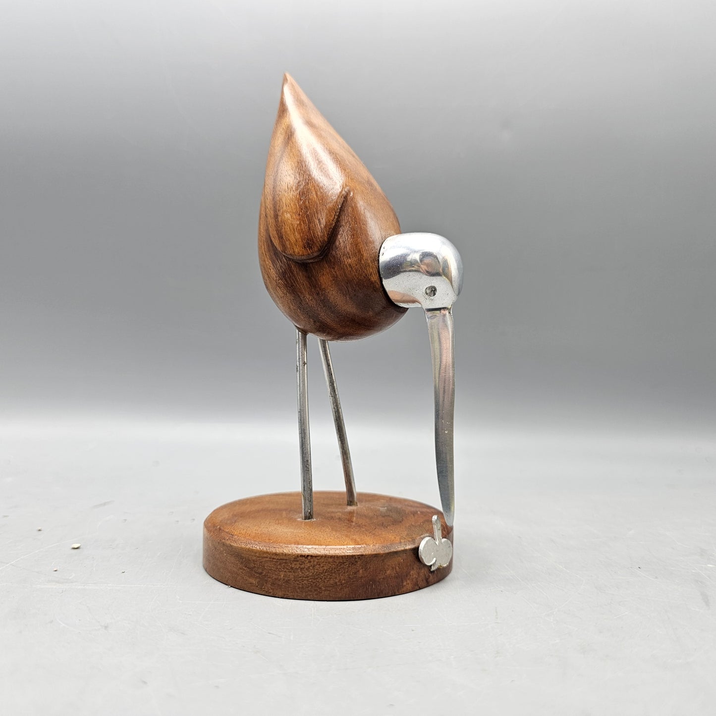 Vintage Shorebird Wood Figurine with Silver Accents