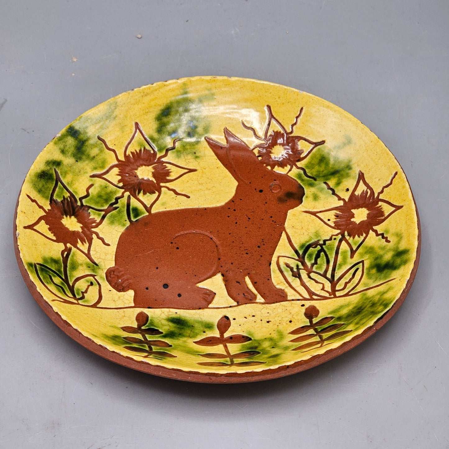 Vintage Breininger Robesonia PA Redware Pottery Plate with Bunny ShopSBH