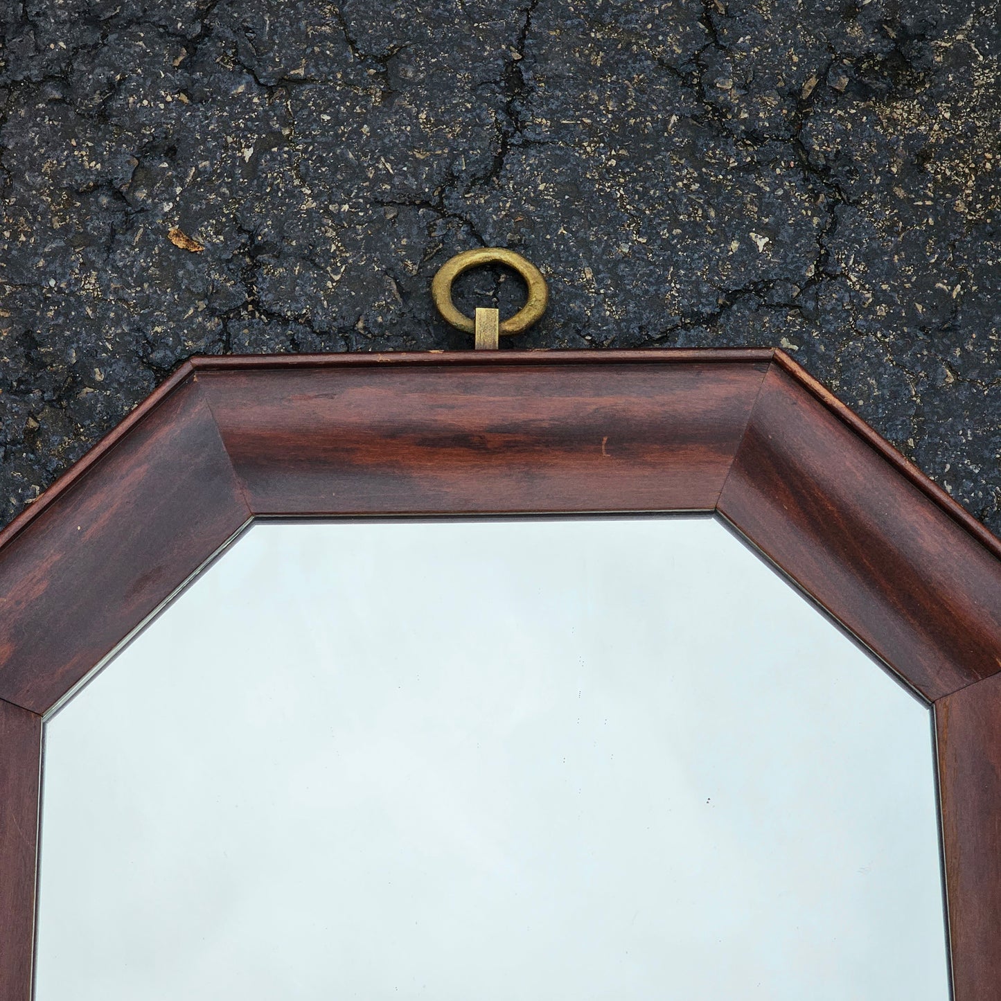 Vintage Wooden Wall Mirror with Brass Hook