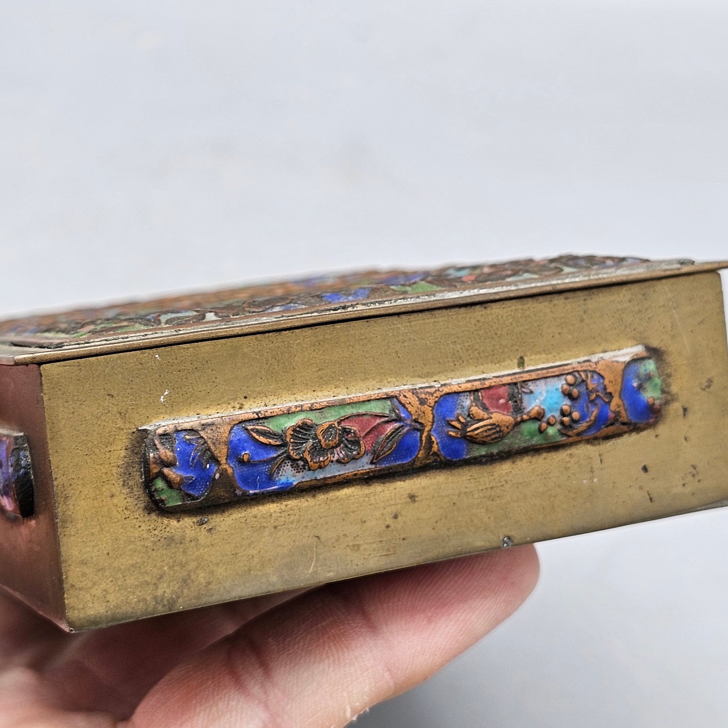 Vintage Chinese Cloisonné Enamel Hinged Metal Trinket Box