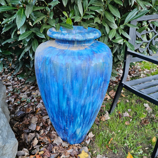 Vintage Tall Blue Pottery Garden Planter