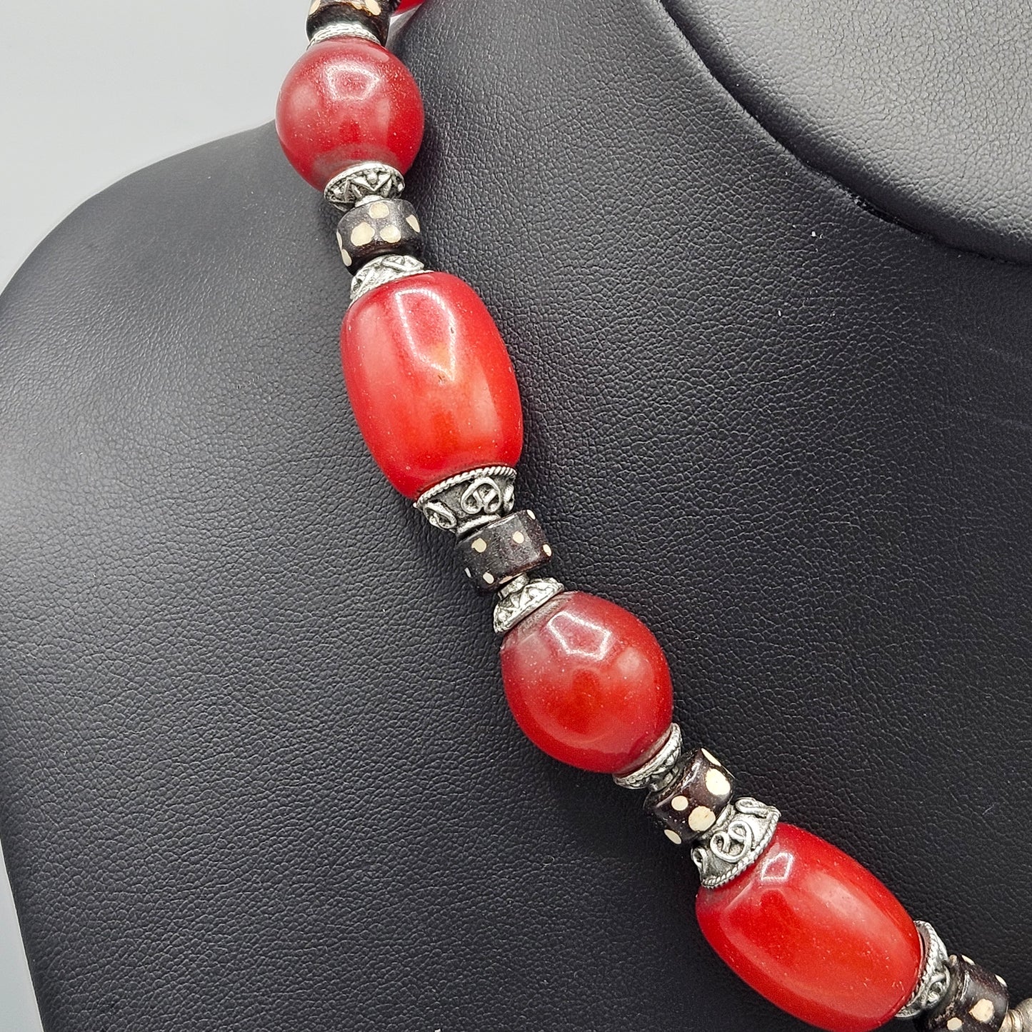 Vintage Red & Silver Necklace with Sterling Pendant
