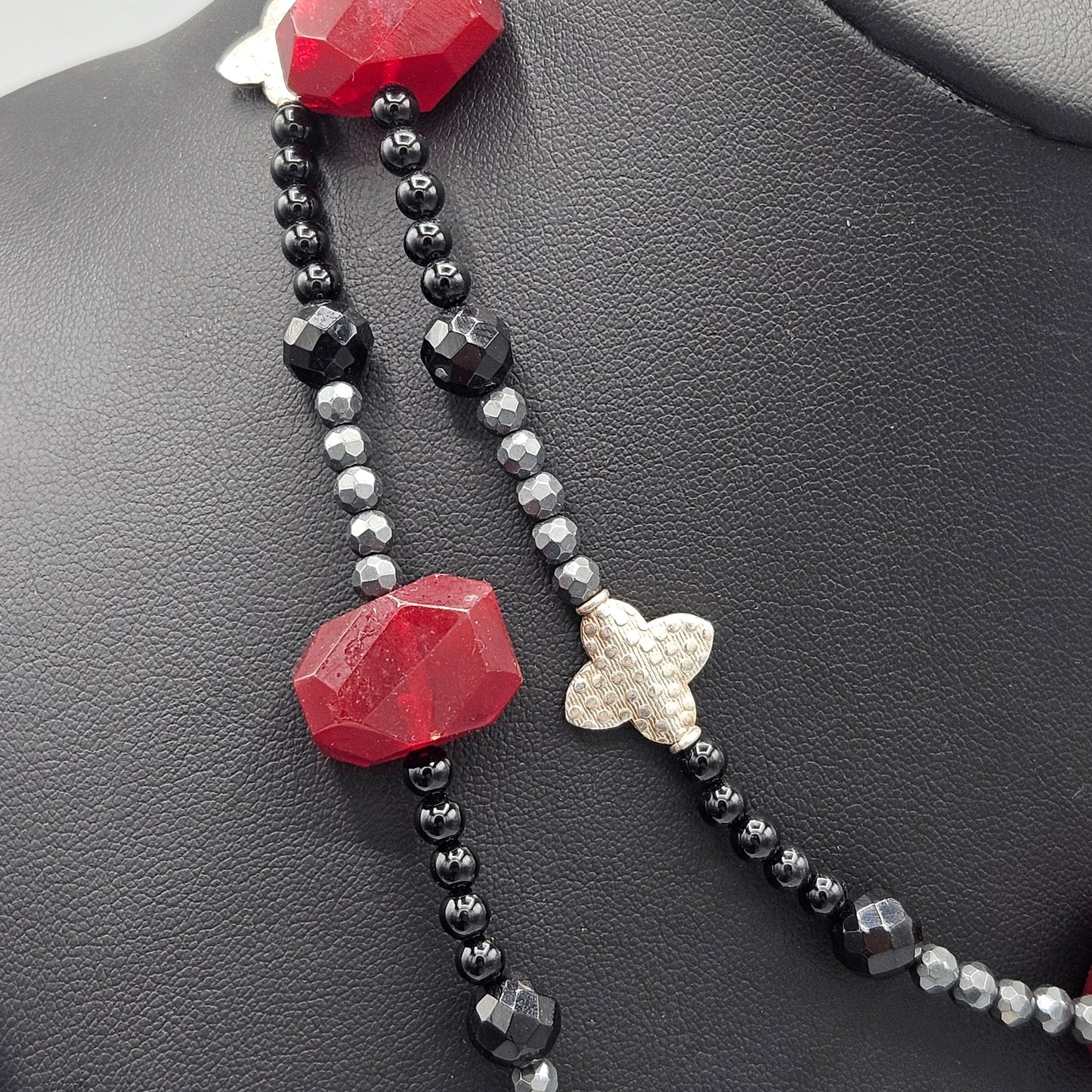 Black, Red & Gray Strand Necklace - 36"
