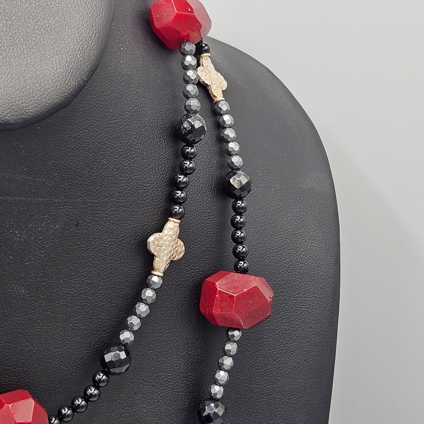 Black, Red & Gray Strand Necklace - 36"