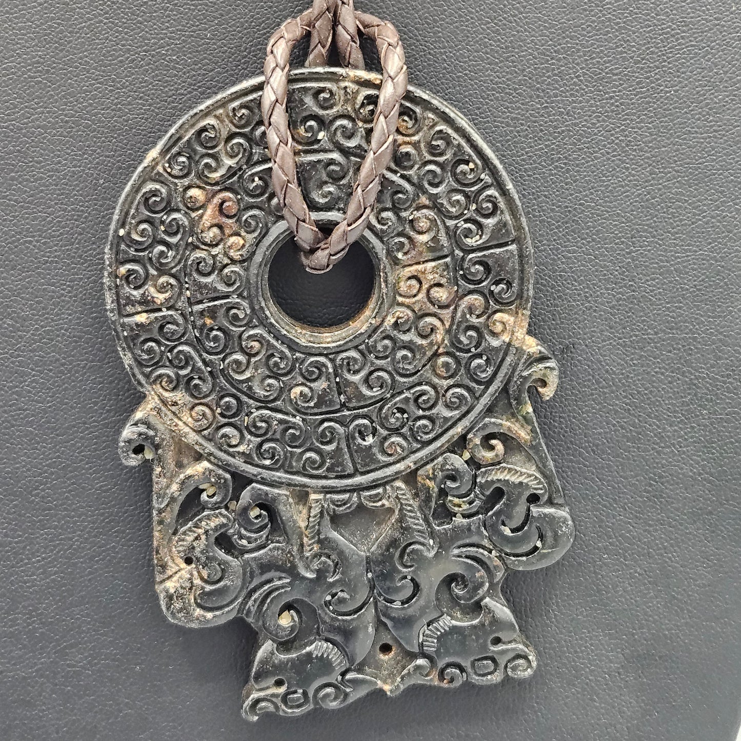 Vintage Carved Stone Necklace Pendant on Cord