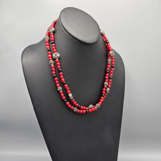 Vintage Cherry Red & Sterling Necklace
