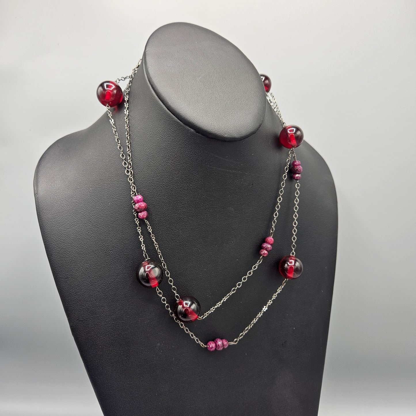 Delicate Red & Dark Gray Strand Necklace