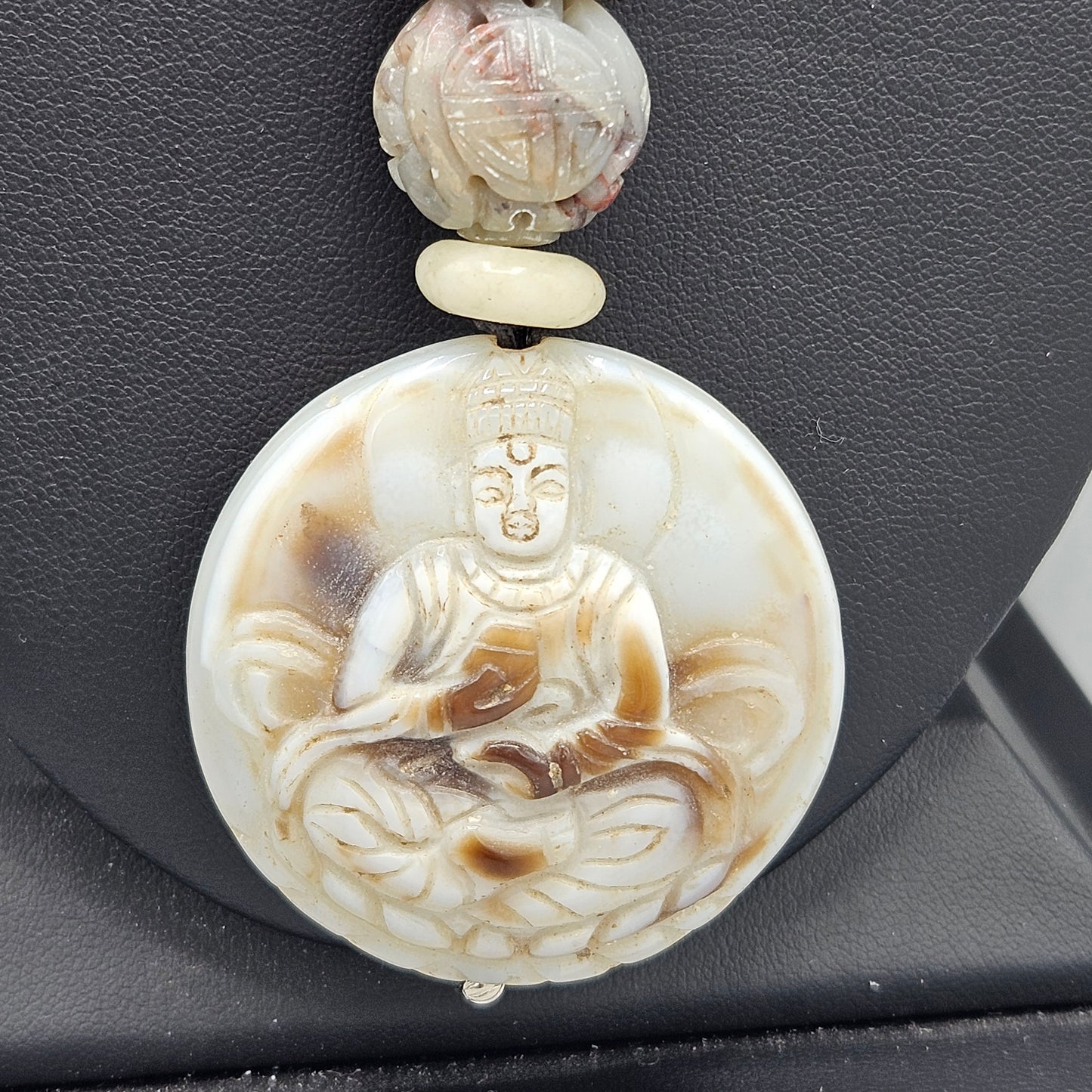 Vintage Carved Jade Pendant Necklace on Silk Cord