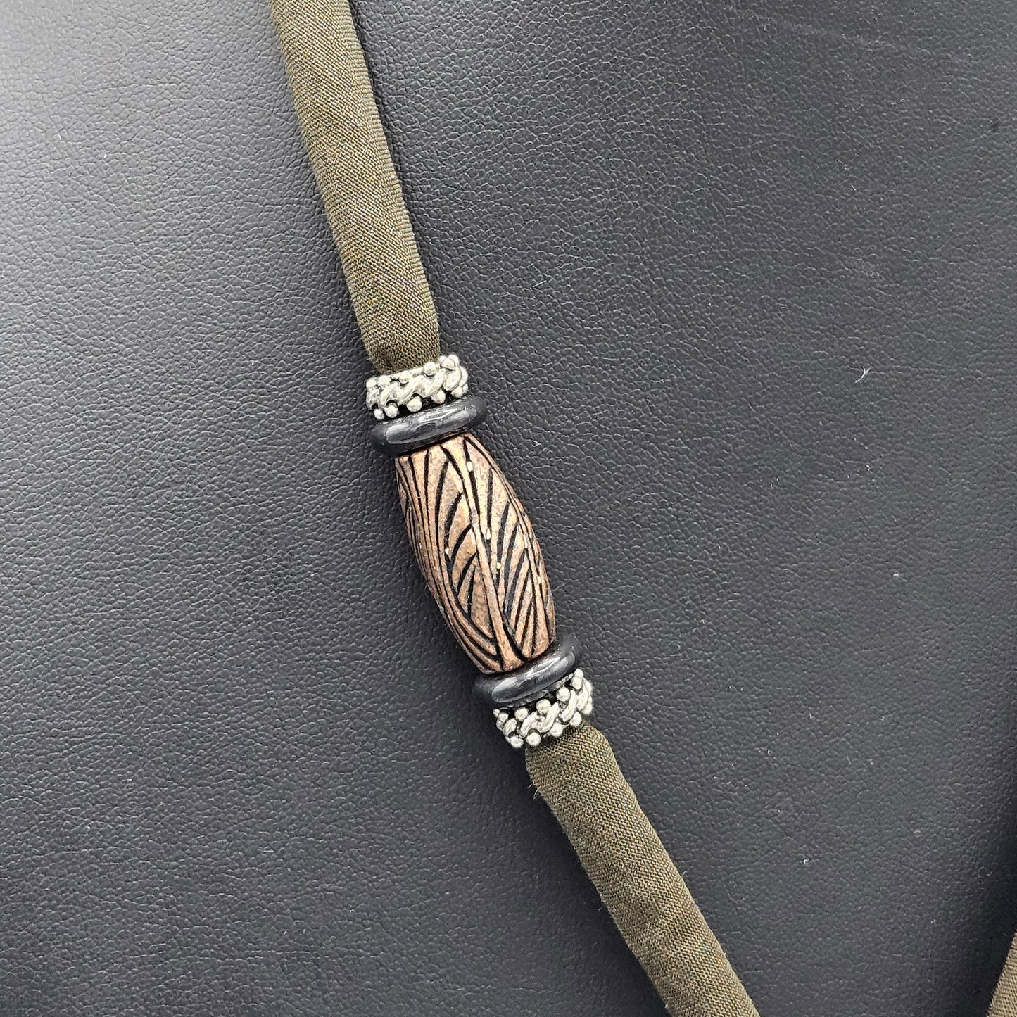 Japanese Handpainted Wood Box Pendant on Silk Cord Necklace