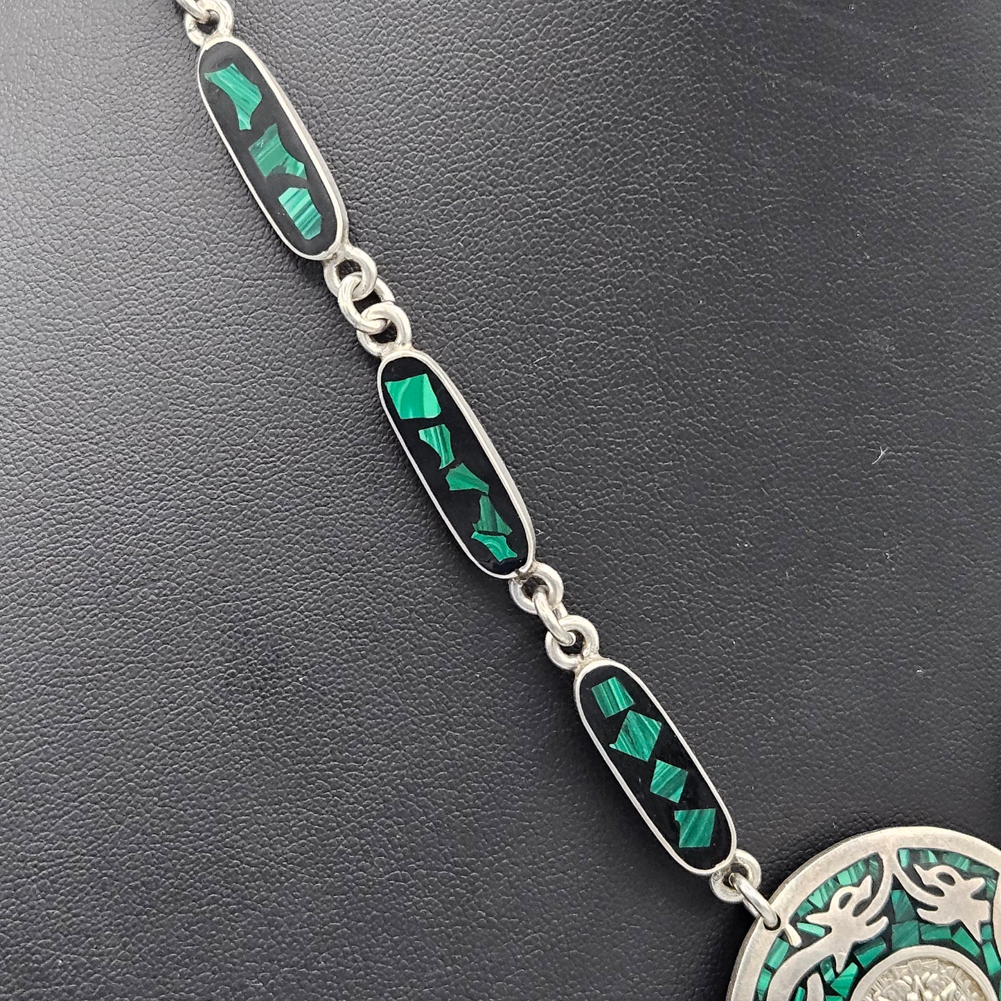 Vintage Mexican Sterling Silver & Malachite Necklace