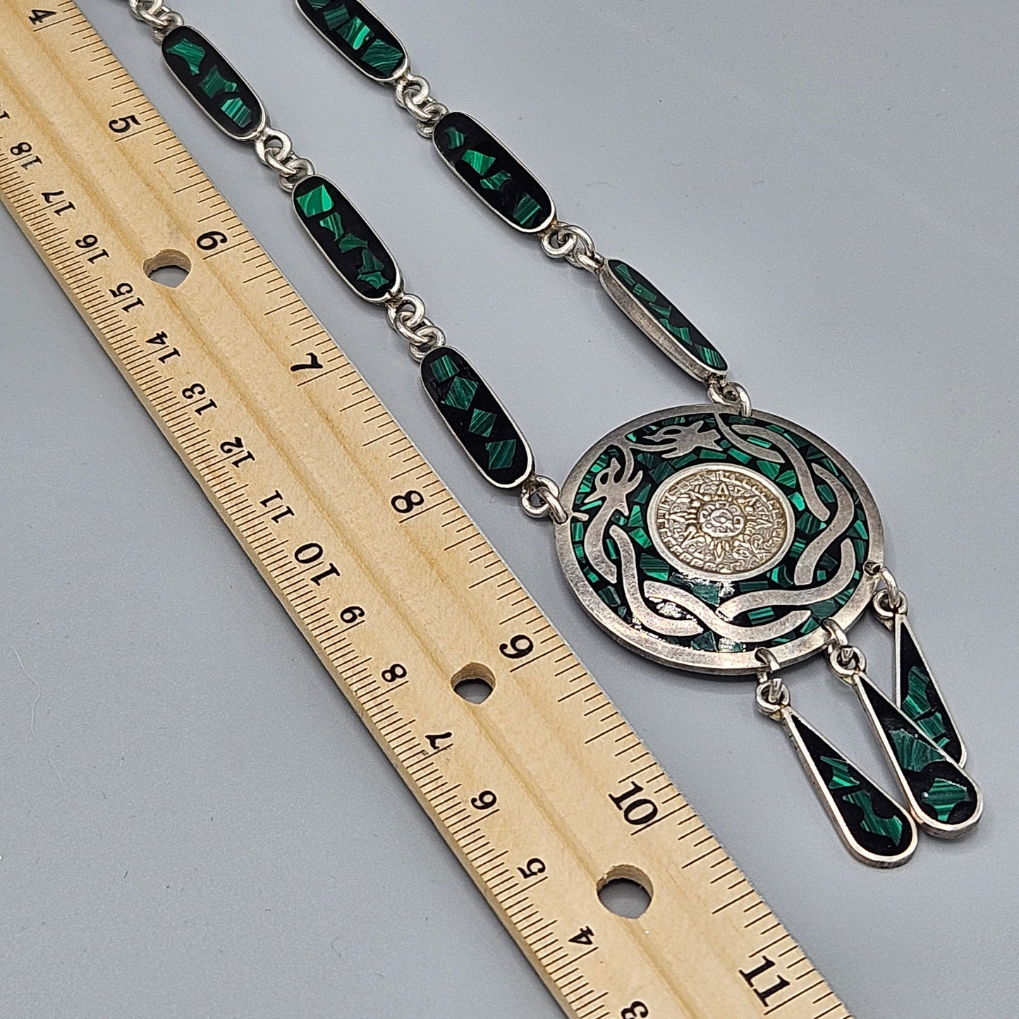 Vintage Mexican Sterling Silver & Malachite Necklace
