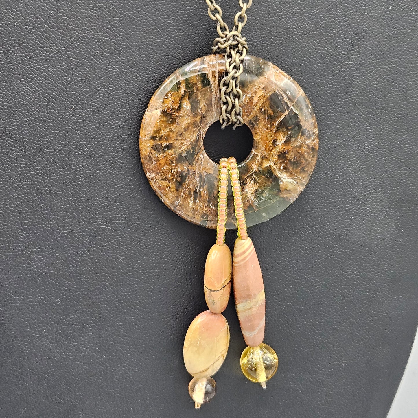 Brown Long Necklace with Stone Pendant