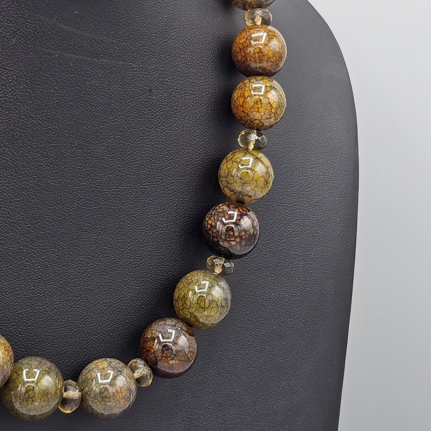 Dark Green & Brown Glass Beaded Necklace