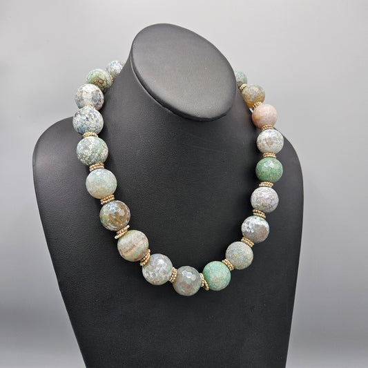 Vintage Light Colored Heavy Beaded Necklace