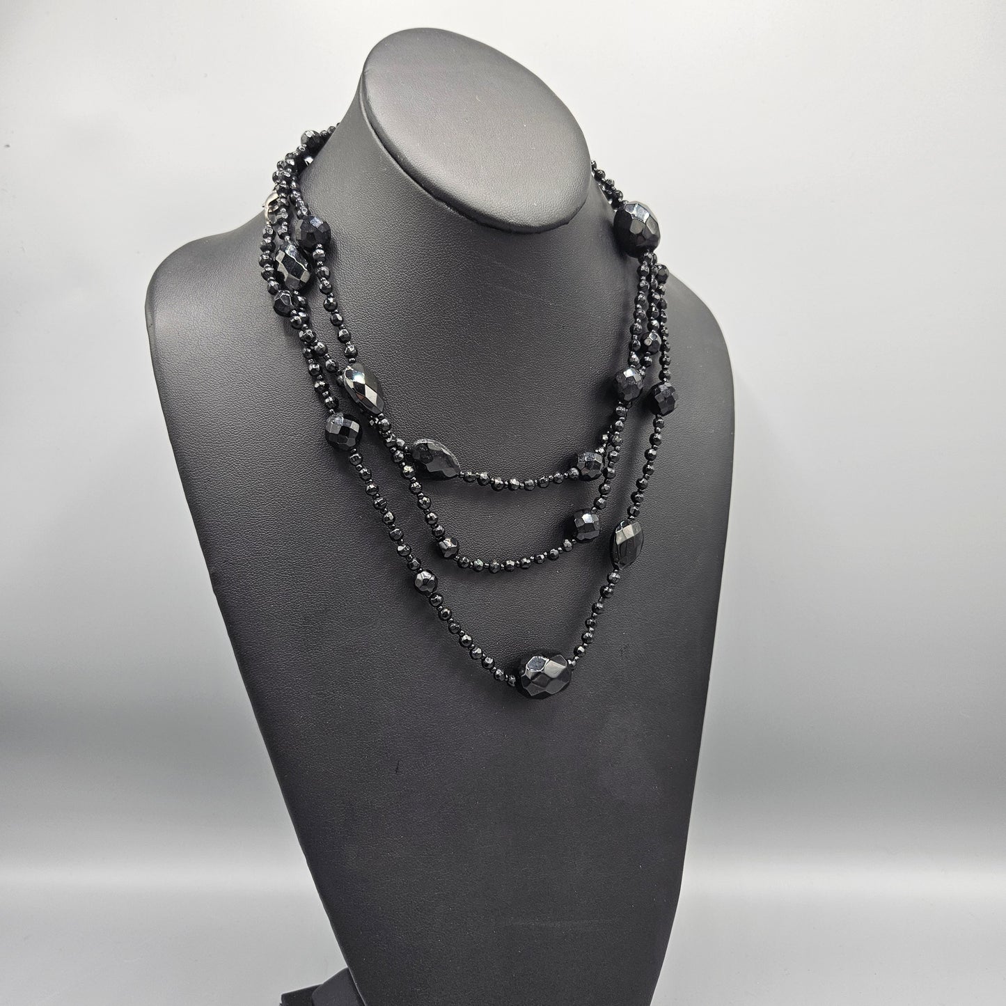 Long Black Beaded Strand Necklace - 26"