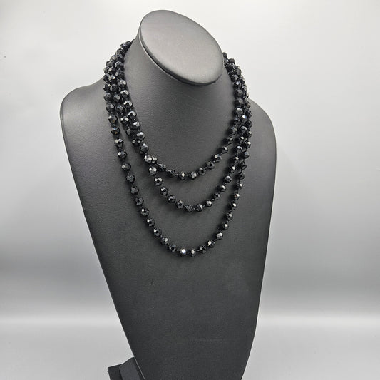 Long Black Beaded Strand Necklace - 26"