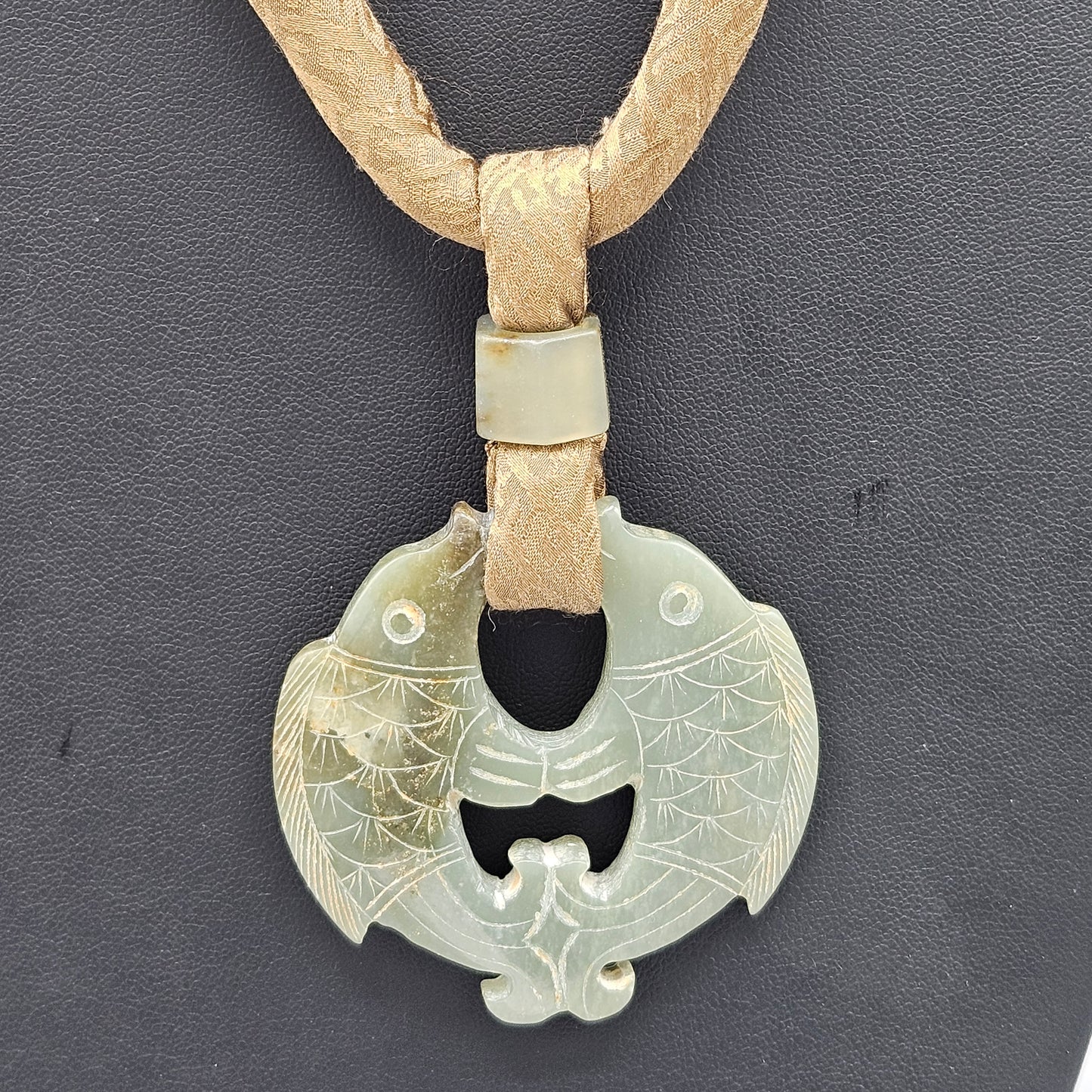 Vintage Carved Jade Fish Pendant Necklace