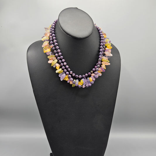 Vintage Triple Strand Purple Beaded Necklace