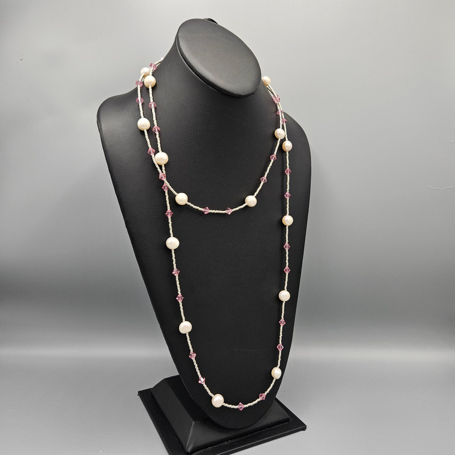 Pearl & Pink Beaded Necklace with Sterling Clasp