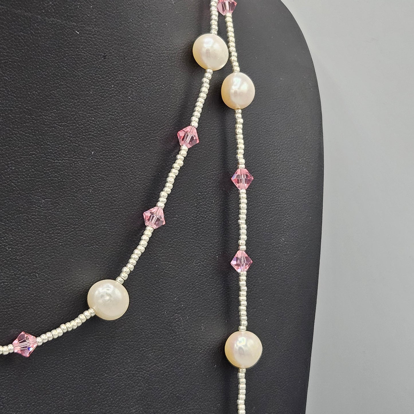 Pearl & Pink Beaded Necklace with Sterling Clasp