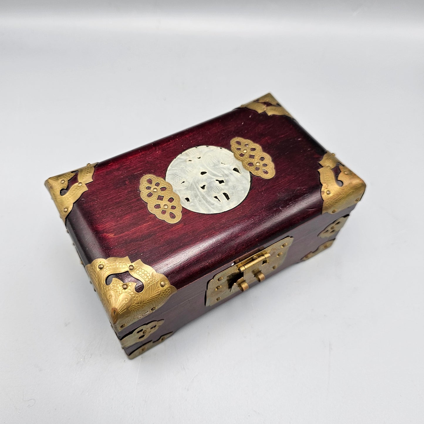 Vintage Chinese Jewelry Box with Jade Decoration