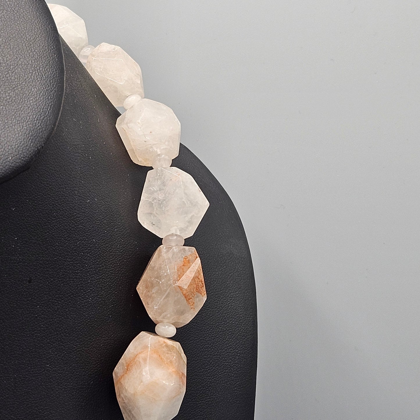 Chunky Rose Quartz Natural Stone Necklace with Sterling Clasp