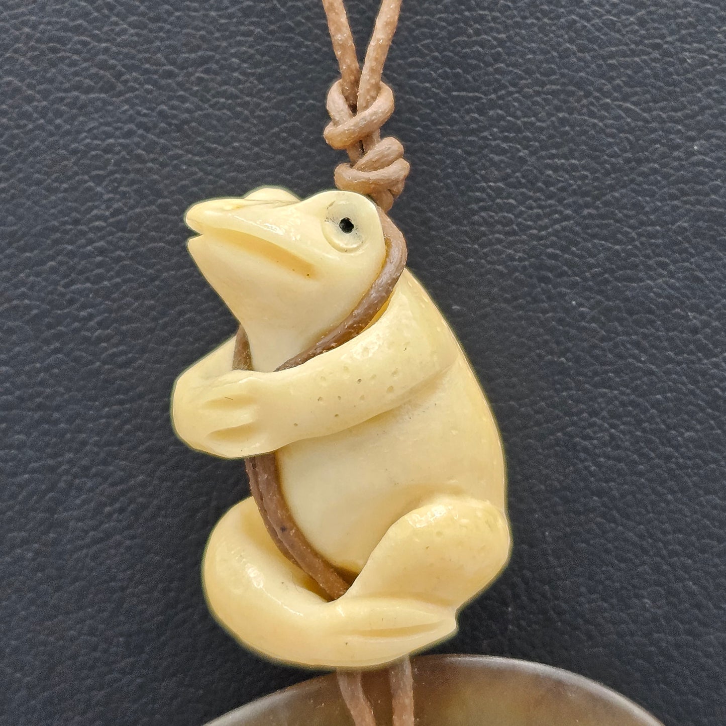 Vintage Carved Frog with Brown Stone Necklace