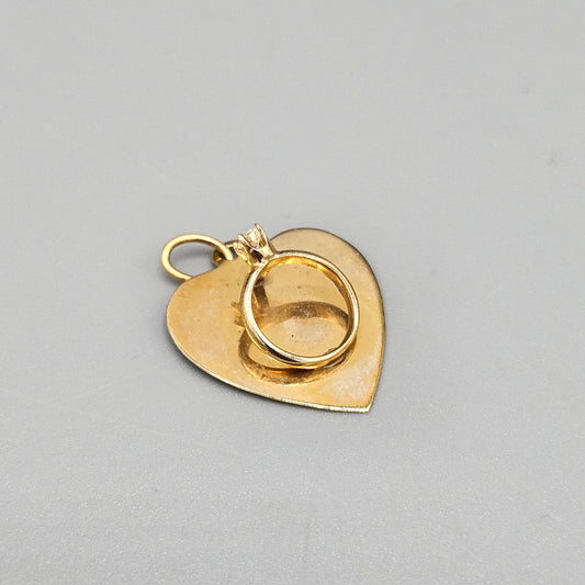 14K Gold Engagement Ring Heart Pendant