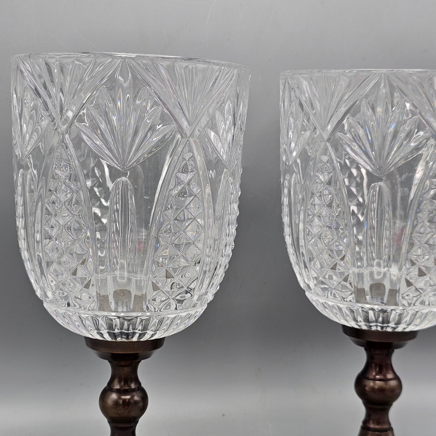 Pair of Vintage Crystal Goblets with Bronze Stem