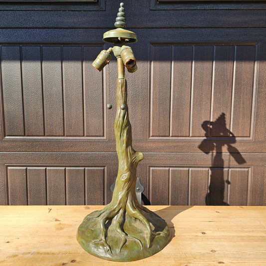 Antique Bronze Faux Bois Tree Form Lamp - Possibly Handel