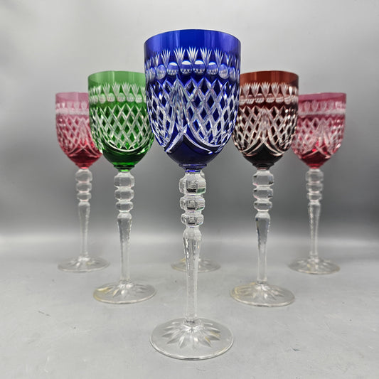 Set of 6 Multi-Colored Crystal Cut to Clear Water Goblets by by Justin Tharaud