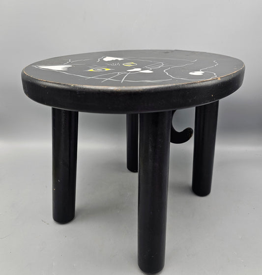 Wooden Handpainted Four Legged Cat Stool